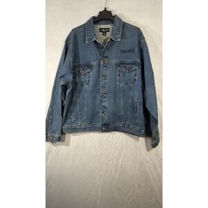 Vintage harrahs casino Denim Blue Jean Jacket Men's XL Medium Wash Trucker